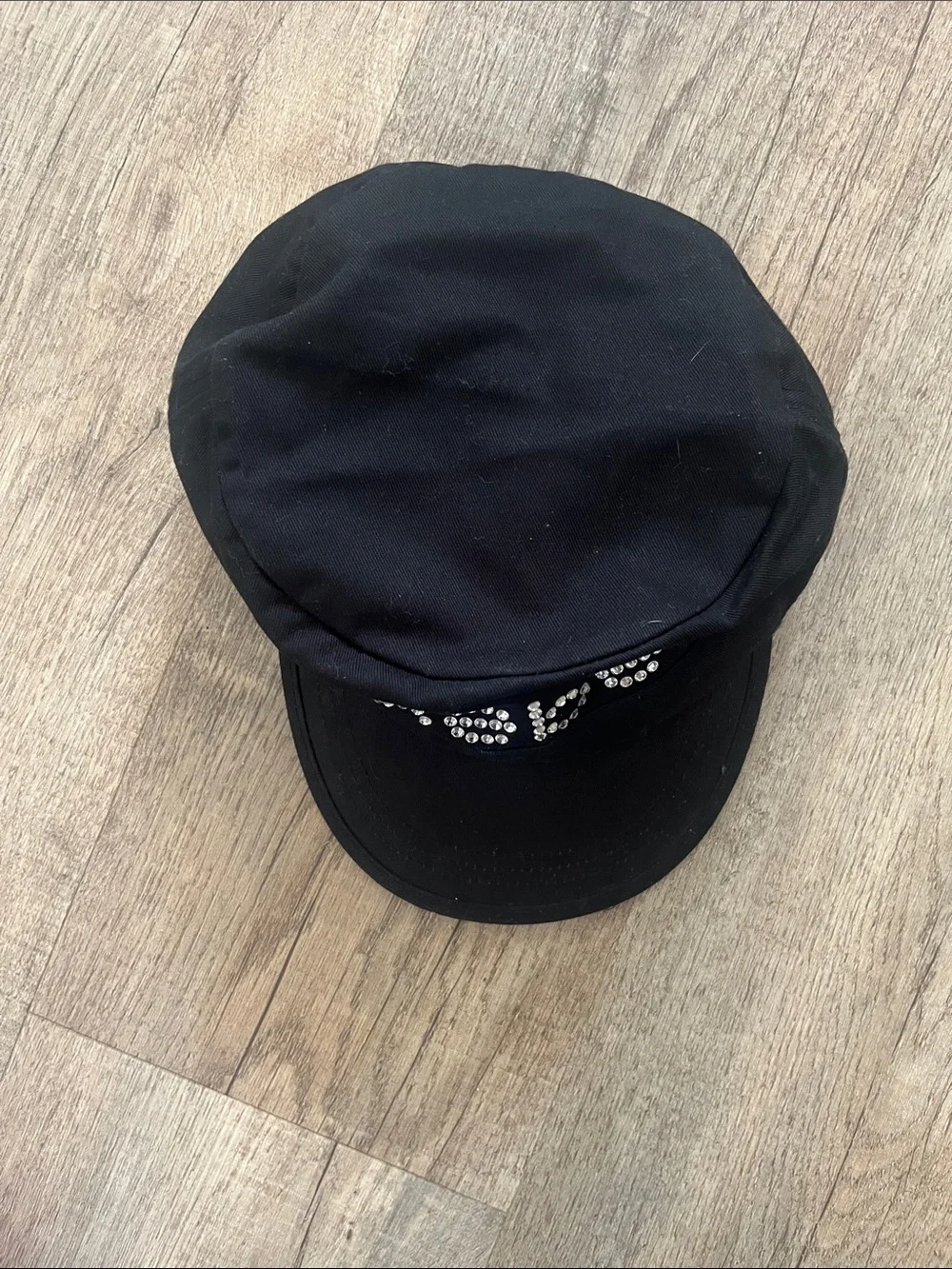 Y2K bebe Black With BEBE Jewels Newsboy Cap Logo Hat military style vintage